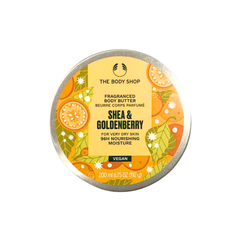 Fragranced body butter tin with yellow 'Shea & Goldenberry' label, vegan, 200 ml
