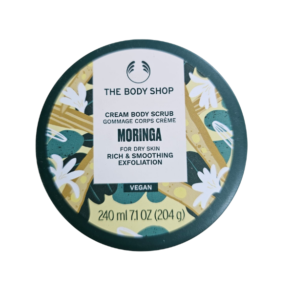 Moringa body scrub jar with cream scrub label, 240 ml