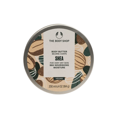The Body Shop Shea body butter tub, 200 ml circular container with label