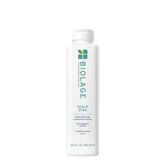 Biolage Scalp Sync anti-dandruff shampoo bottle, white plastic with pump cap