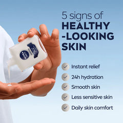 NIVEA MEN after shave balm box held in hand, “5 signs of healthy-looking skin”
