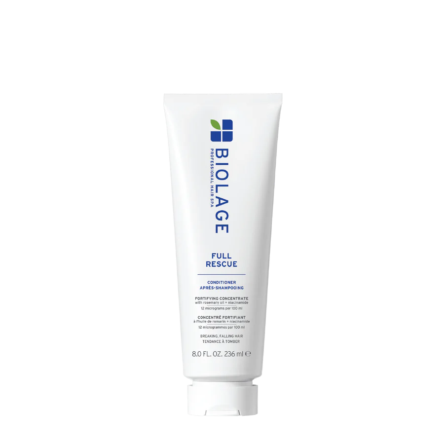 Biolage Full Rescue conditioner tube, white with blue label text