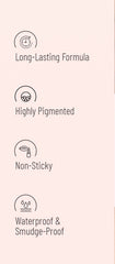 Liquid lipstick formula icon panel with four circular feature symbols