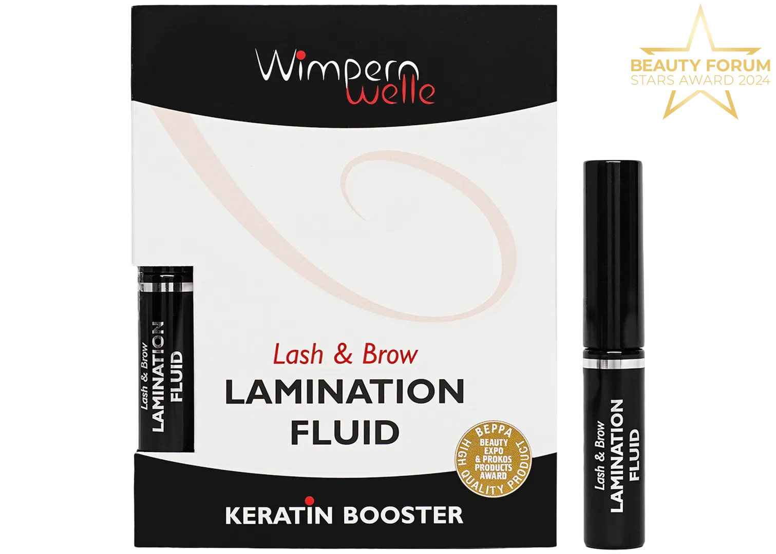 Lash & brow lamination fluid box and applicator bottle, Keratin booster