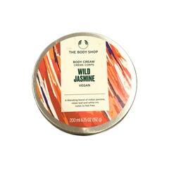 Body cream jar lid with Wild Jasmine label and 200 ml size