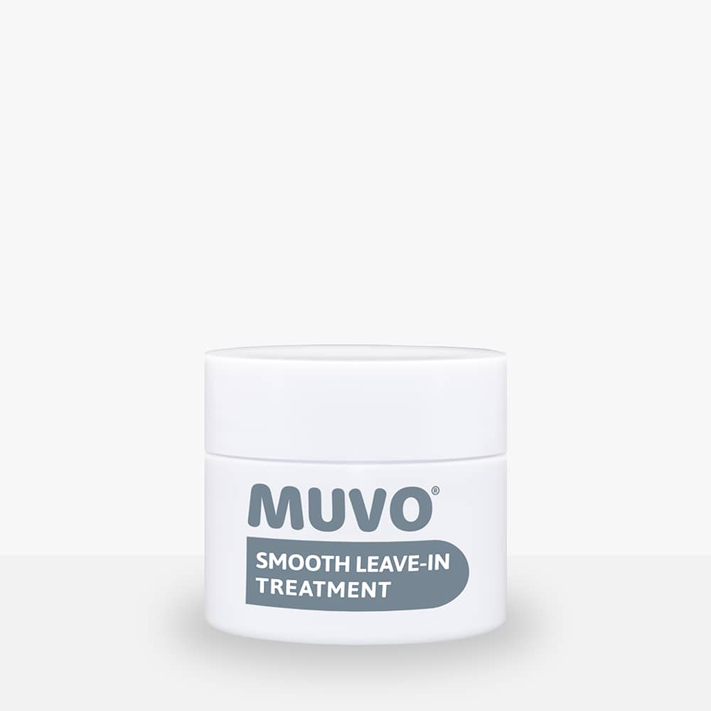 Muvo Smooth leave-in treatment jar, white plastic, screw-top lid