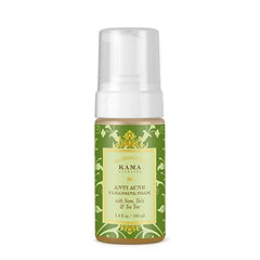 Kama Ayurveda anti acne cleansing foam bottle with white cap, green patterned label