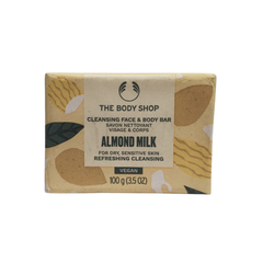 The Body Shop Almond Milk cleansing face & body bar in rectangular carton