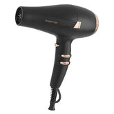 Black hair dryer with multiple heat settings and concentrator nozzle