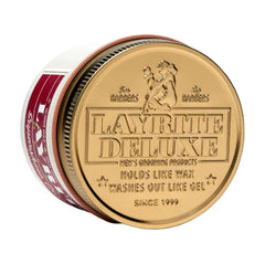 Gold screw-top lid for Layrite Deluxe, embossed seal and text