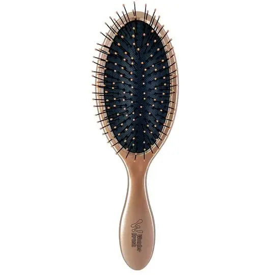 Oval wet and dry hair brush with dark bristles and gold pins