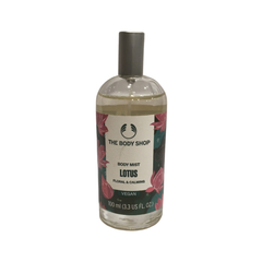 The Body Shop body mist bottle, LOTUS 100 ml, clear glass with black cap