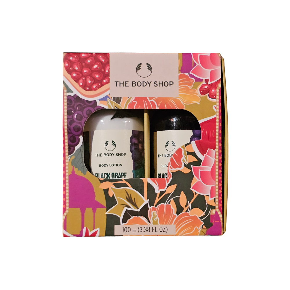 Body care duo pack box with two Black Grape lotion bottles, 100 ml