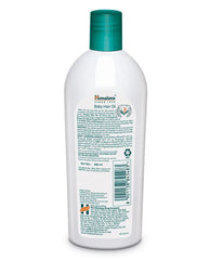 Baby hair oil bottle with green cap, back label with barcode details.