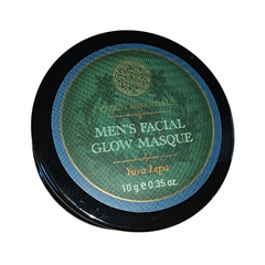 Forest Essentials facial glow masque jar lid, green label with blue border