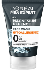 Hypoallergenic face wash tube with magnesium defense label and 0% alcohol mark