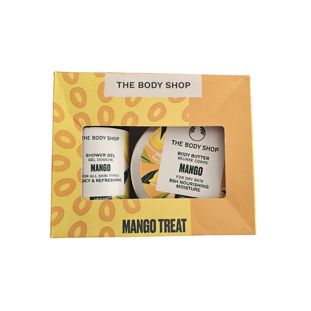 The Body Shop Mango Treat duo pack with shower gel and body butter, mango.