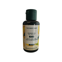 The Body Shop mango shower gel, 60 ml bottle with black cap