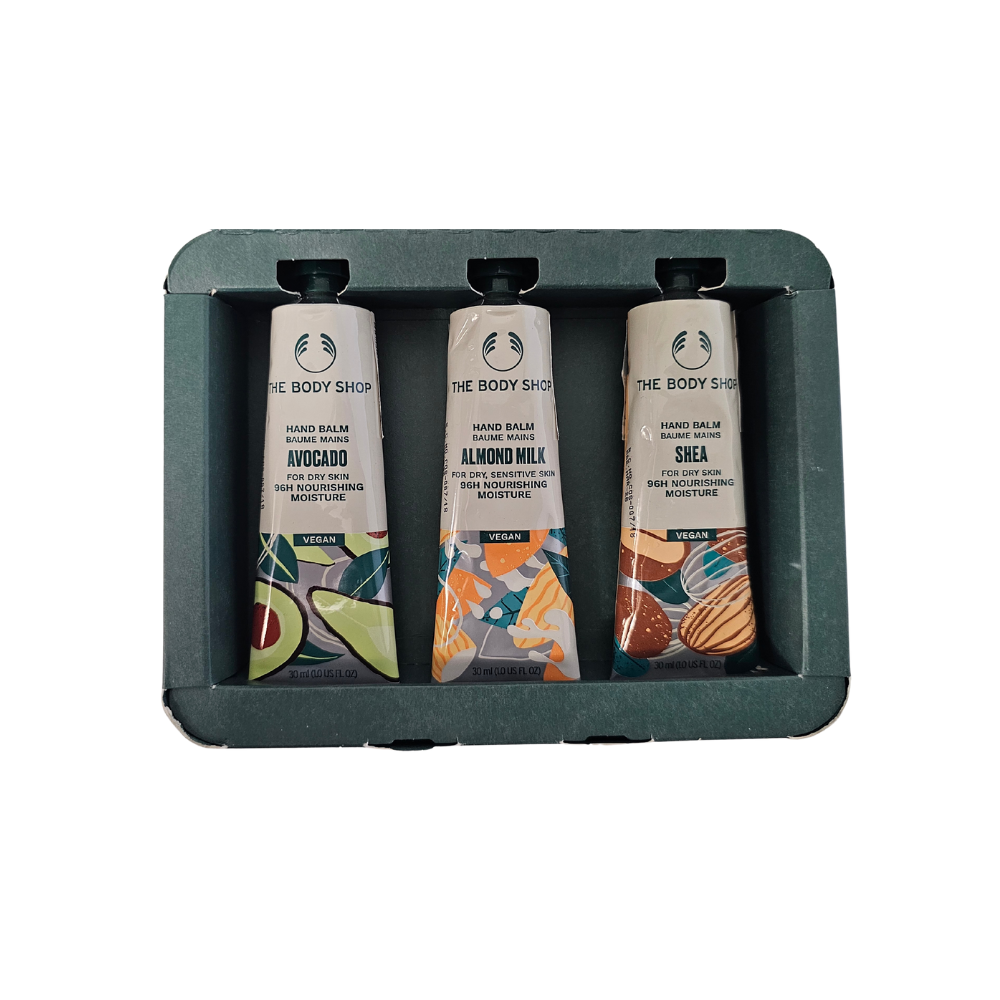 The Body Shop hand balm trio pack: avocado, almond milk, shea