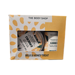 The Body Shop Milk & Honey treat duo pack gift box with two body care containers
