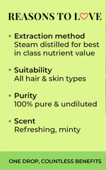 Eucalyptus essential oil benefits card with purity, scent, and suitability notes