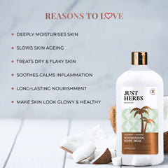 Nourishing body milk bottle with copper cap, with soft white cream swirls.