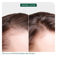 Before-and-after hair close-up with fuller hair appearance on the right side.