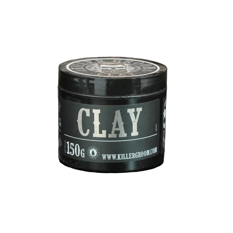 Killer Groom hair clay jar, dark green label and black lid, 150 g