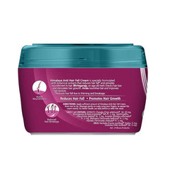 Anti hair fall cream jar with back label text on teal-green and purple base, 100 ml.
