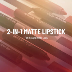 2-in-1 matte lipsticks showing multiple shades with angled tips