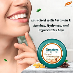 Himalaya lip butter tin beside fingertip applying to pink lips