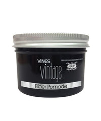 Fiber pomade jar, black with Vines Vintage label and silver lid, 125 ml