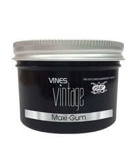 Maxi-Gum jar with silver lid and black label: VINES Vintage, Maxi-Gum, 1933.
