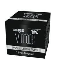 Vines Vintage moustache wax box, black with white label, 25 ml