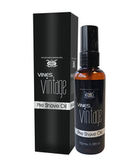 Pre shave oil (100 ml) bottle with amber liquid and matching retail box.