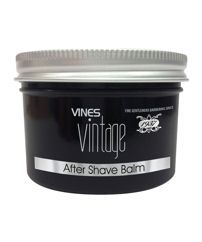Vines Vintage after shave balm jar with silver lid, black label