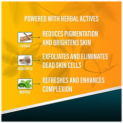 Face wash herbal actives panel listing licorice, wood apple, and menthol skin benefits