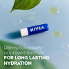 Nivea lip balm tube with long-lasting hydration, blue cap and white base