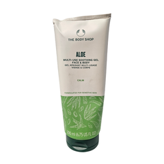 Aloe multi-use soothing face and body gel in a squeeze tube, green label