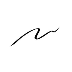 Black eyeliner swatch line with a curved wing tip