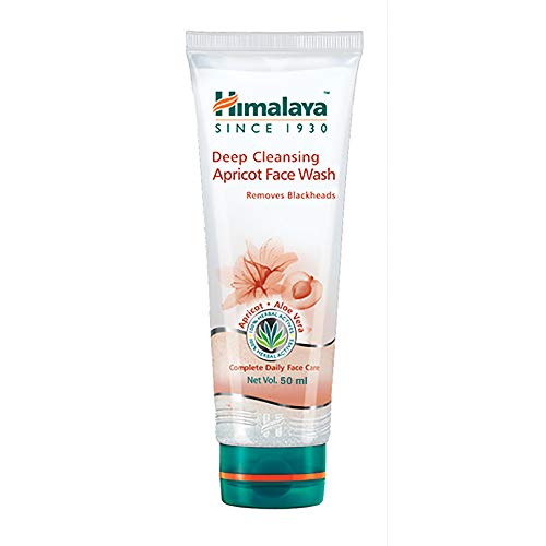 Himalaya deep cleansing apricot face wash tube, white with green cap and orange band