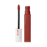 Dark red-brown matte liquid lipstick with doe-foot applicator and tube