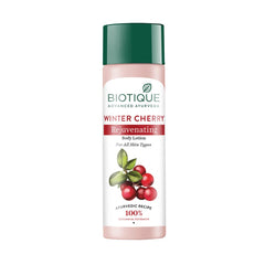 Winter cherry body nourisher bottle with green cap and pink label, 120 ml