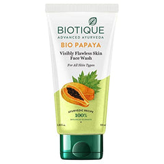 Biotique Bio Papaya face wash tube, white with green base and papaya illustration