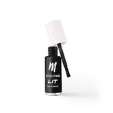 Nail enamel bottle with doe-foot applicator, black bottle with red polish and white cap