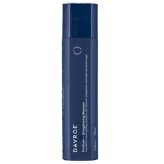 Davroe Fortitude strengthening shampoo bottle, dark blue cylindrical bottle with cap