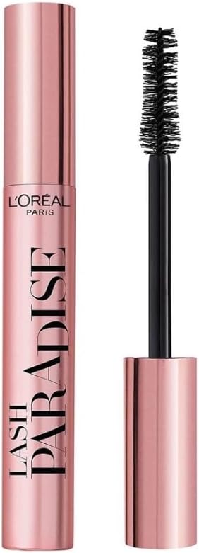 L'Oreal Paris mascara tube and wand, black, rose-pink case