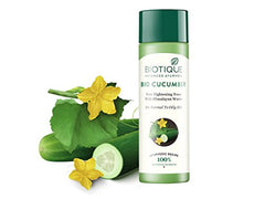 Cucumber pore-tightening toner bottle with cucumber slices and yellow flowers