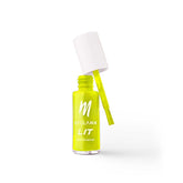 Lime yellow nail enamel bottle with white cap and slim brush