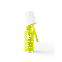 Lime yellow nail enamel bottle with white cap and slim brush